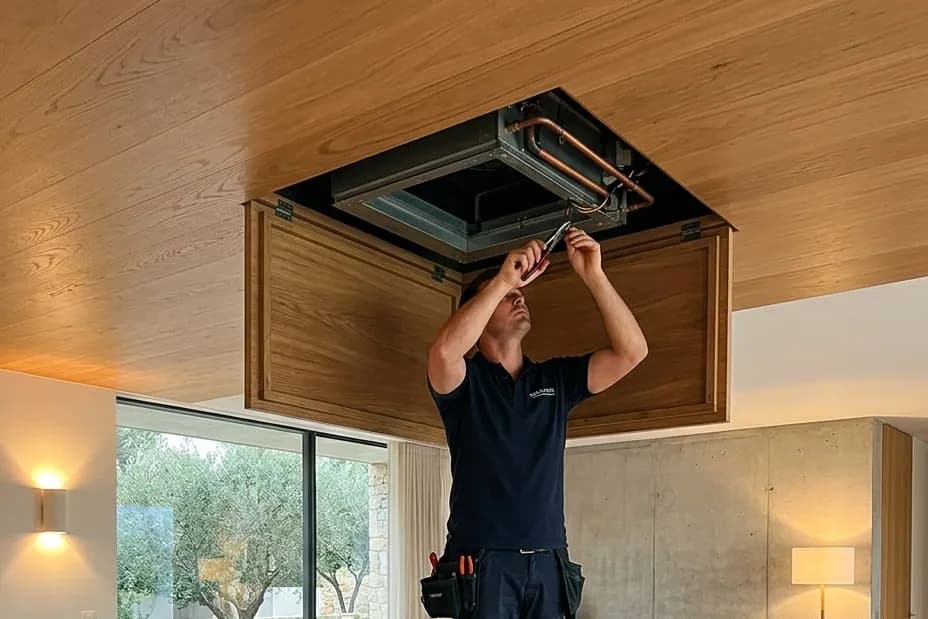 Photo report — technician servicing the AC