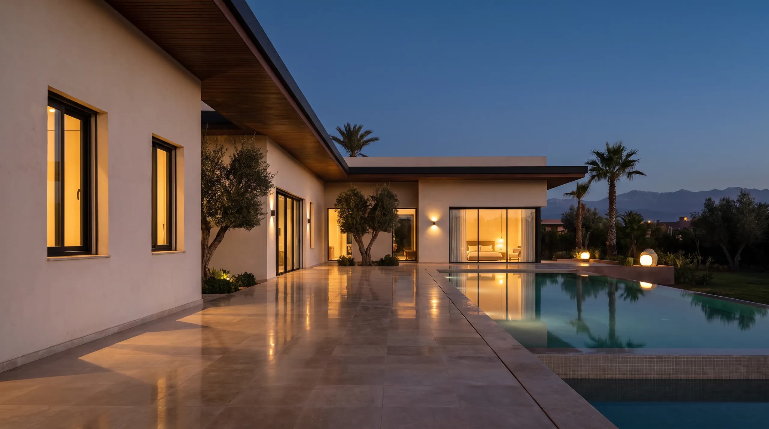 Night falling on a protected villa, the decision already made